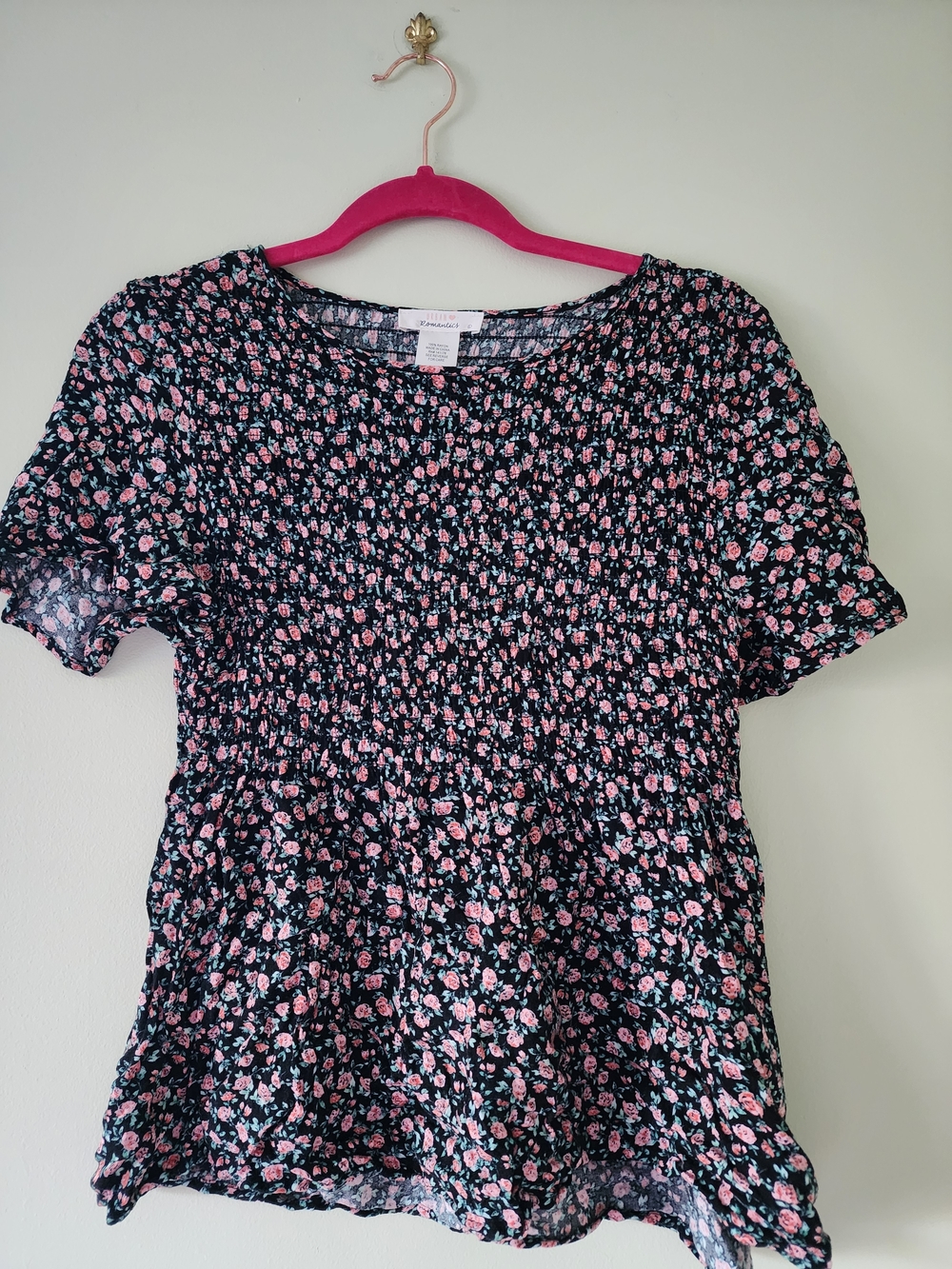 URBAN Romantics Black Smocked Floral Peplum Top - Pink Floral